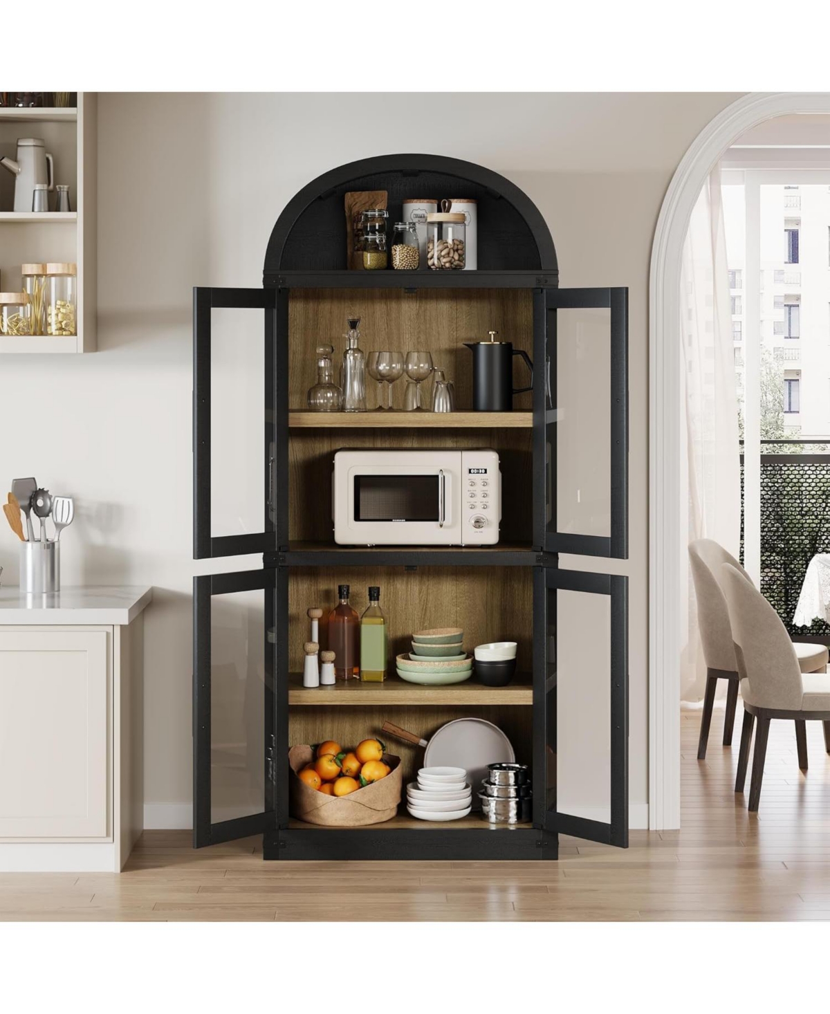 gaomon 6-Shelf Bookcase with Glass Doors, Modern Wooden Display Cabinet for Storage