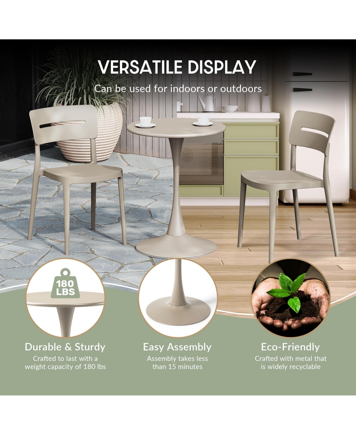 WestinTrends 3-Piece Outdoor Indoor Metal Patio Dining Table Set With Stackable Chairs