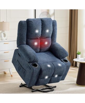Power Lift Recliner for Elderly, Modern Terry Cloth, Heat and Massage, Electric Stand Assist, Cup Holders, Side Pocket, Living Room Seating