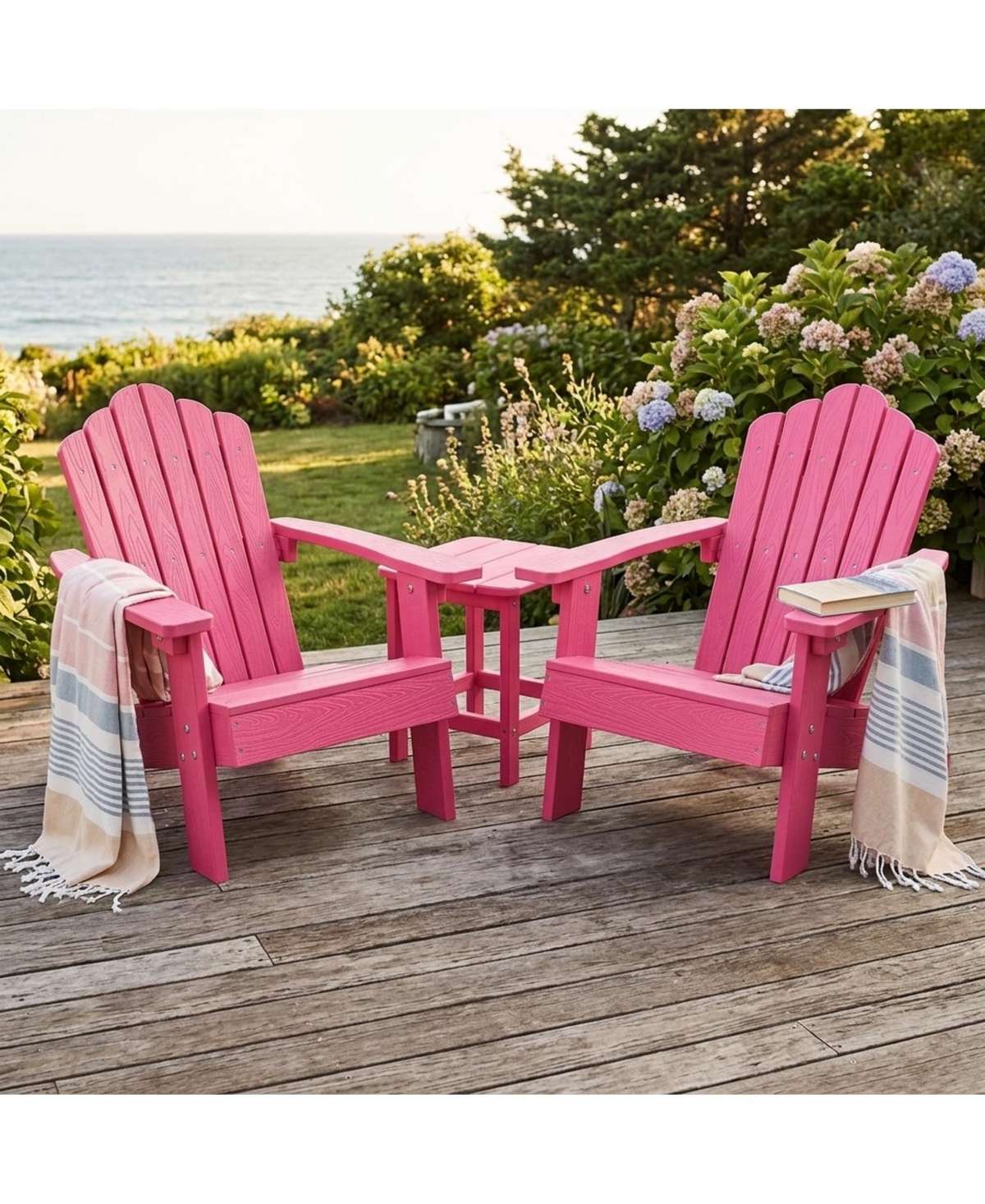 Sugift Set of 2 Kids Adirondack Chairs All-Weather Outdoor Chairs with Tilted High Backrest