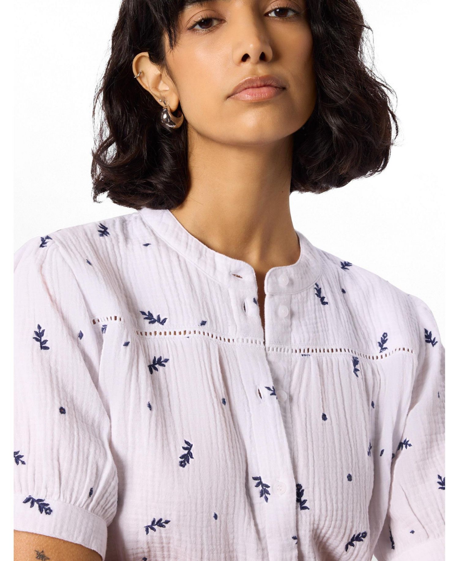 Women's Embroidered Cotton Frill Top