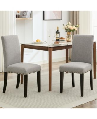 Set of 2 Farmhouse Linen Upholstered Parsons Dining Chairs, Wood Legs Accent Seating for Kitchen