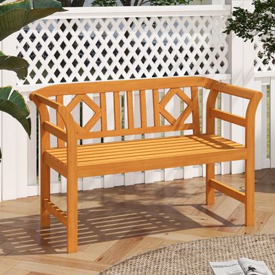 47 in Acacia Wood Patio Loveseat with Geometric Backrest