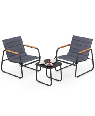 3-Piece Fabric Patio Bistro Set with Tempered Glass Side Table