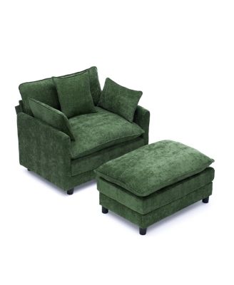 39.4 Inch Modern Accent Chair with Ottoman Chenille Upholstered Club Chair Living Room Reading Chair