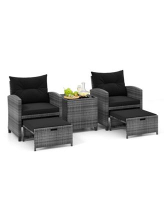 5-Piece PE Rattan Patio Set with 2 Ottomans, Chairs and Tempered Glass Coffee Table