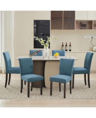 Set of 6 Linen Upholstered Parsons Dining Chairs, Nailhead Trim Design Kitchen and Dining Room Seating