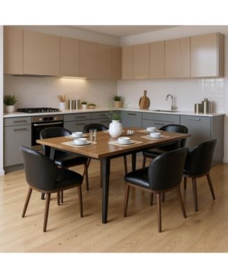 Set of 6 Upholstered Dining Chairs, Ergonomic Back Support Kitchen Seating with Solid Wood Legs