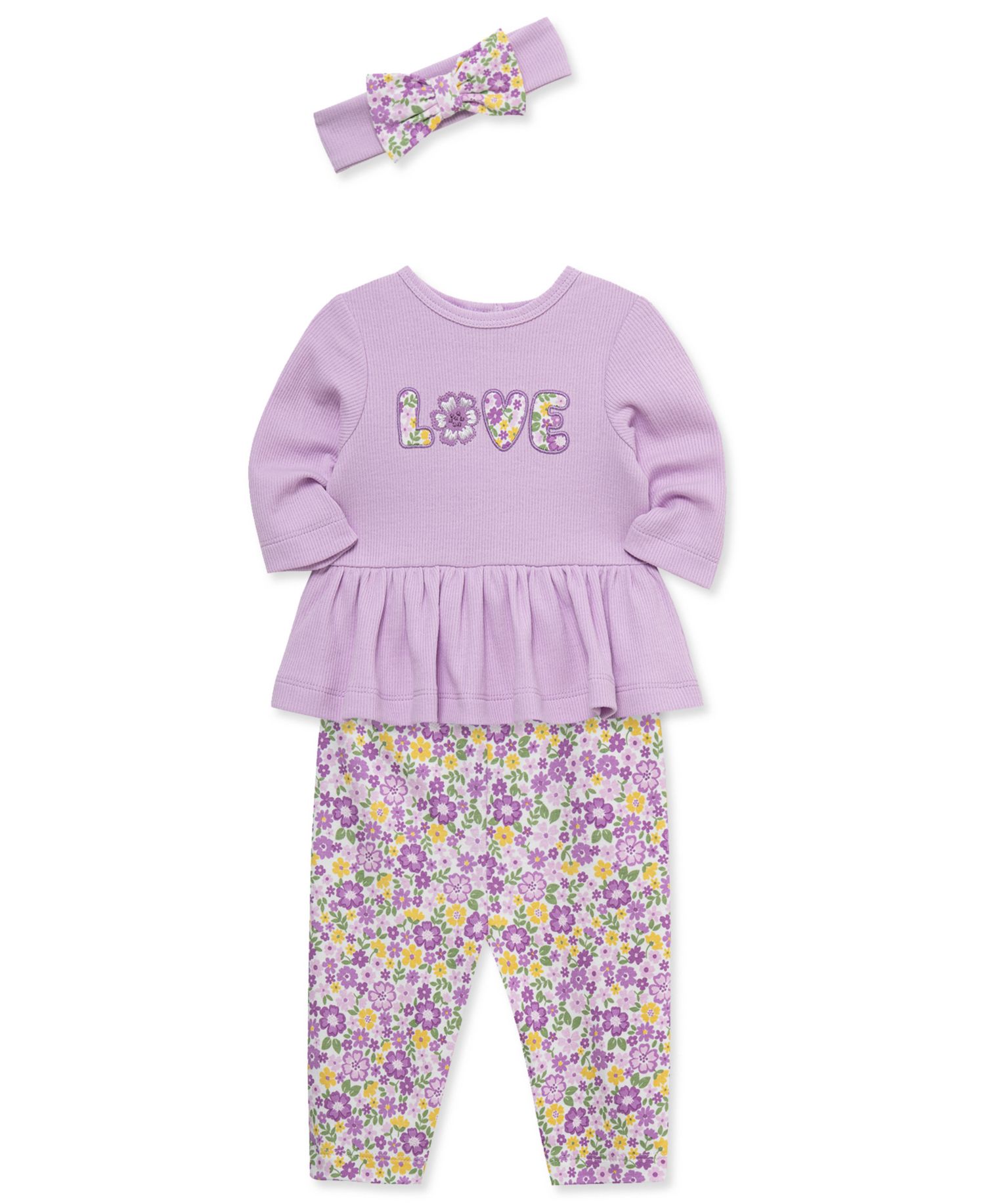 Baby Girls' Love Long-Sleeve Bodysuit, Pants and Headband, 3-Piece Set
