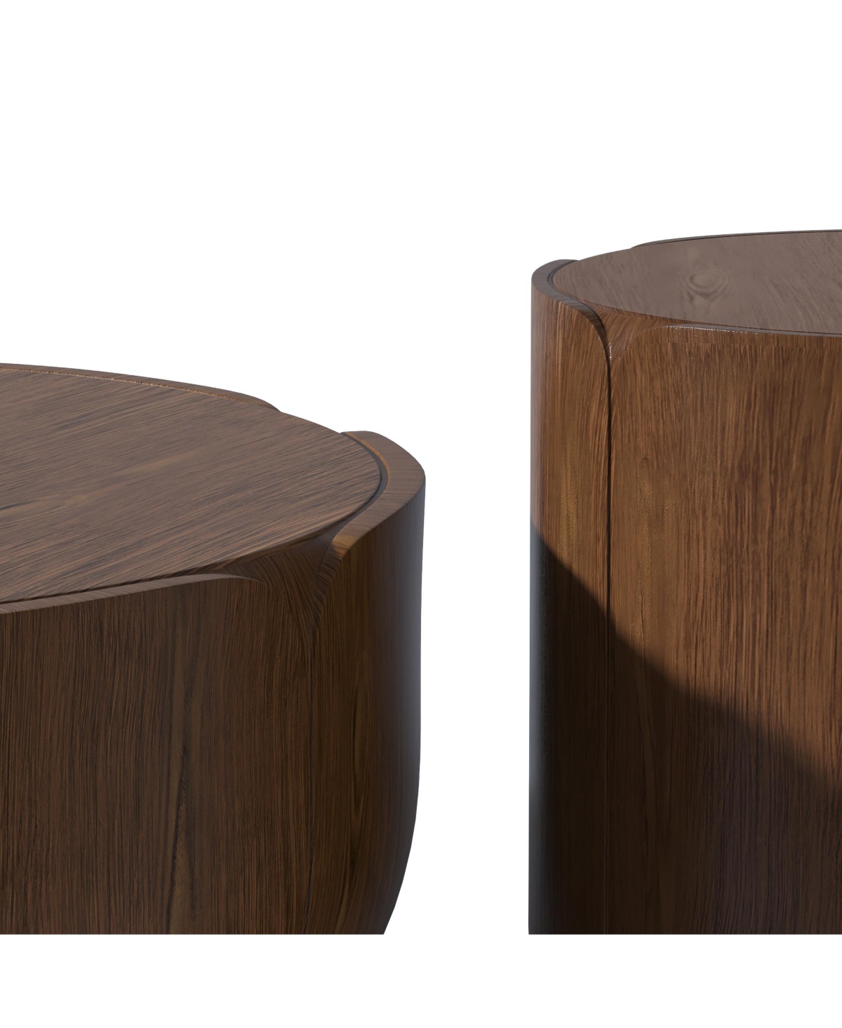 Clihome Round Outdoor Indoor Coffee Table Set, Modern Wood Grain Drum Center of 2