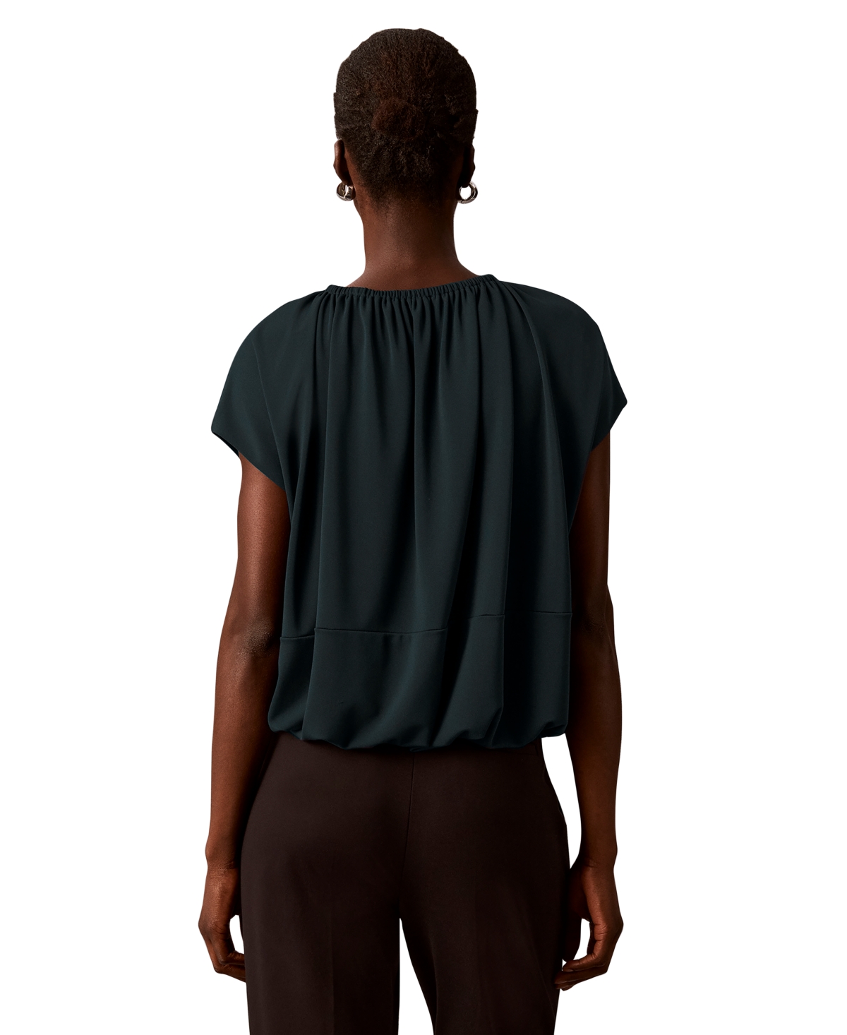 Calvin Klein Petite Shirred Crewneck Top