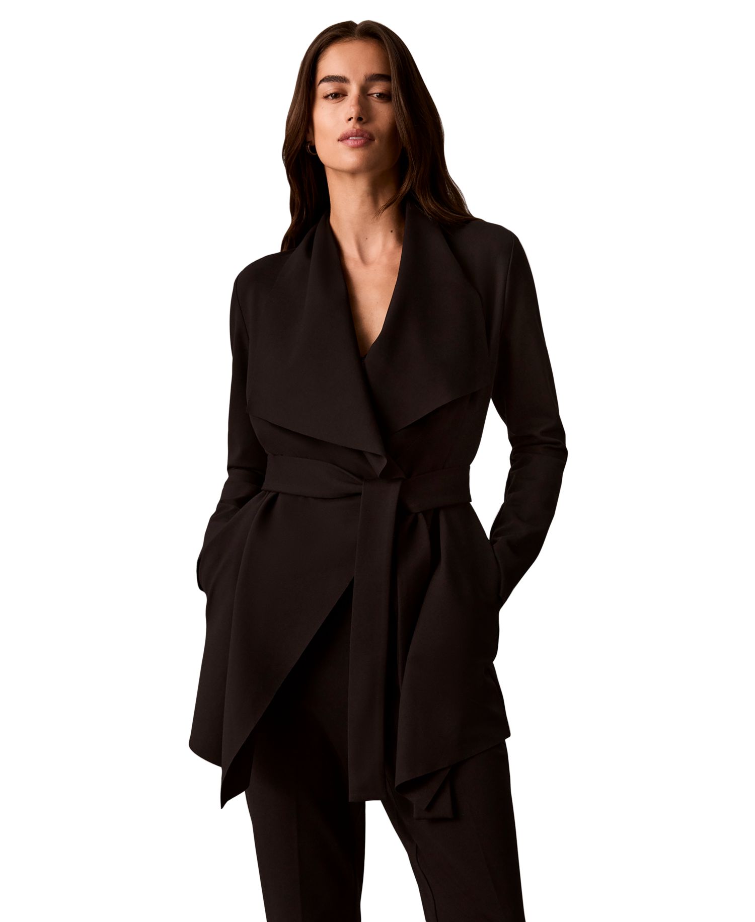 petite Collared Neck Belted Jacket