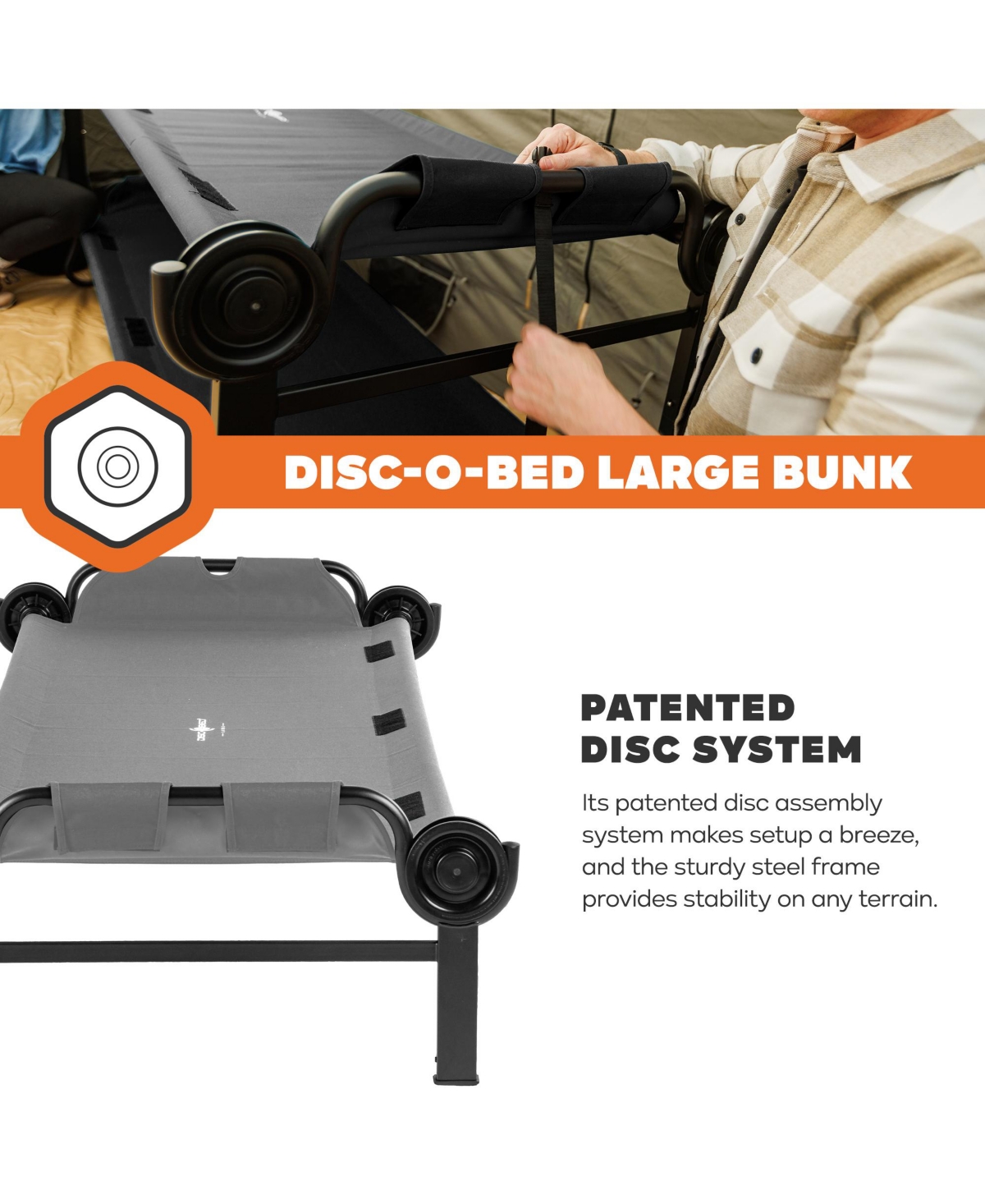 Disc-o-Bed Large Outdoor Convertible 2 Person Portable Camping Bunk Cots
