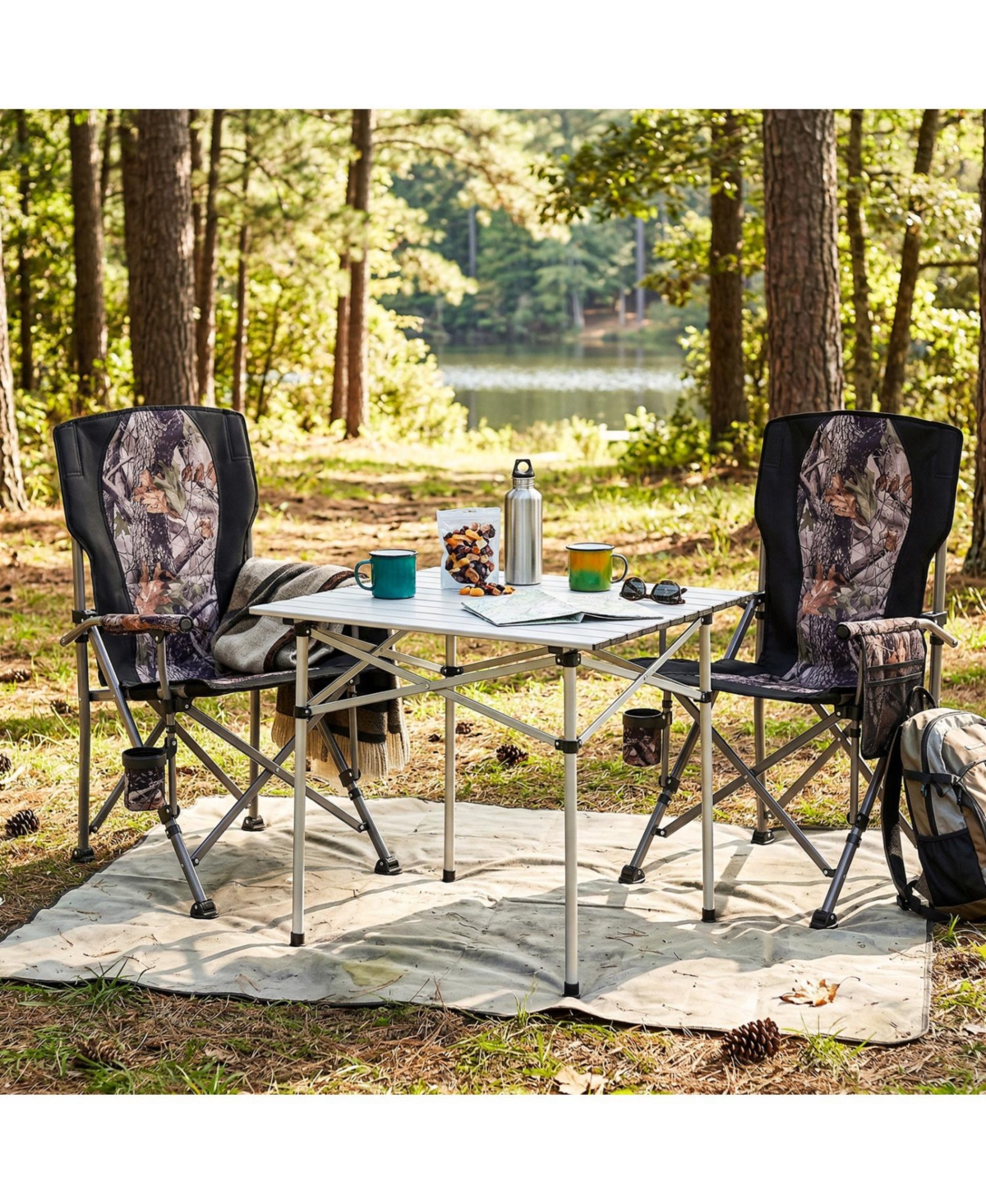 Mecale Heavy-Duty Folding Camping Chair with Storage Covers, 400-lb Cap, 41-in Tall