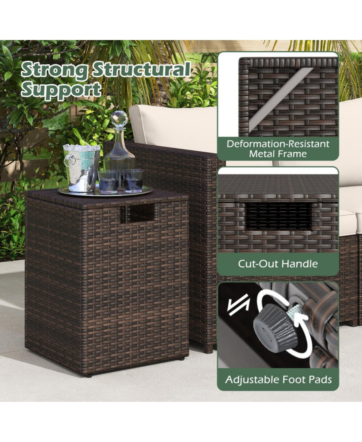 Gouun Rattan Propane Tank Cover and Patio Side Table 20 Lb Tank Storage 80 Lb Top