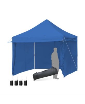 10 x 10 Feet Pop-up Gazebo with 5 Removable Zippered Sidewalls and Extended Awning