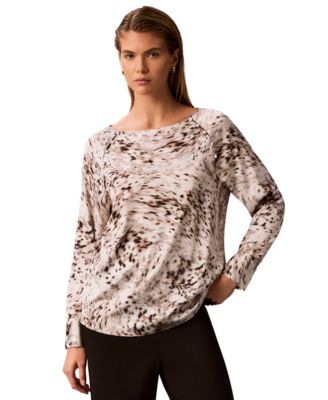 Petite Boat Neck Button-Front Long-Raglan-Sleeve Blouse