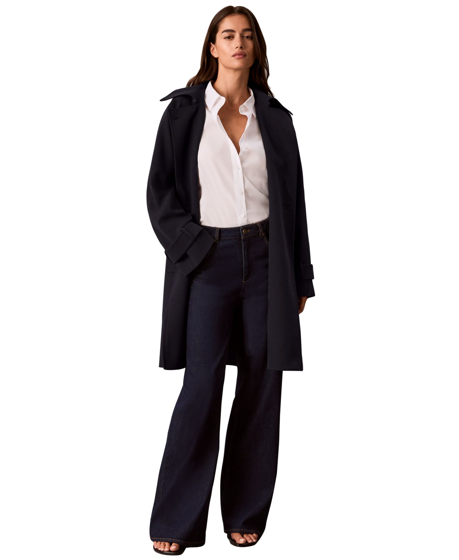 Petite Double-Breasted Belted Trench Coat