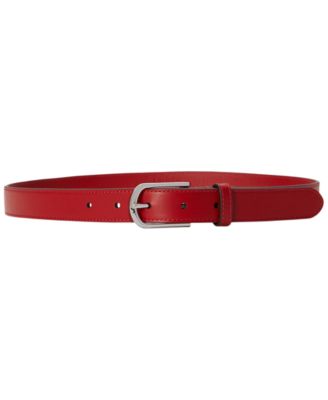 Rounded Buckle Leather Skinny Belt