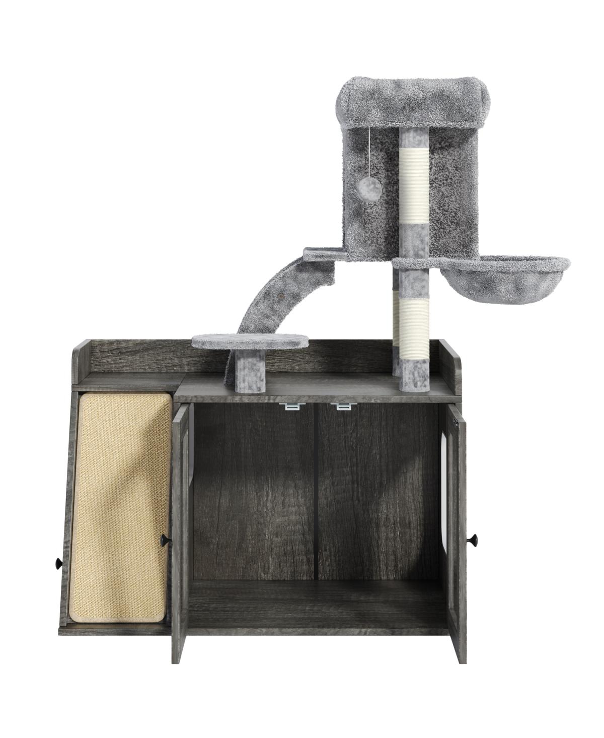 Streamdale All-in-One Cat Tree Litter Box Enclosure with Led Light and Scratching Board