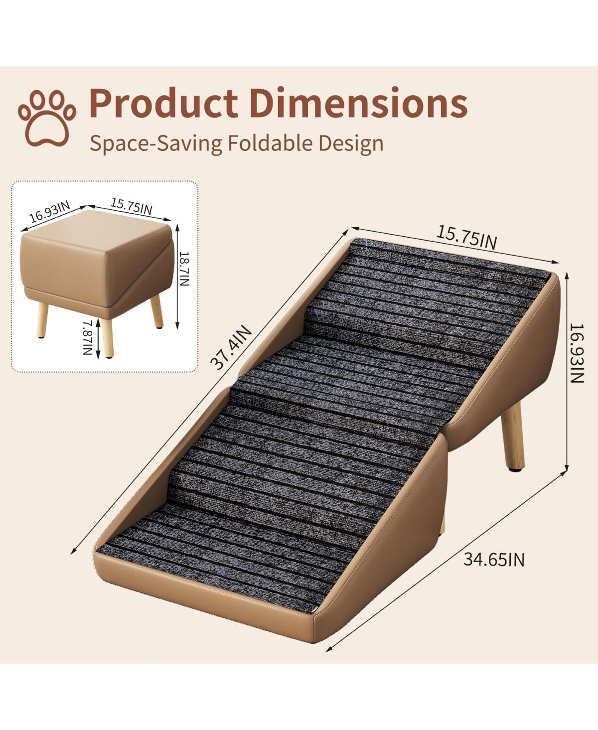 Streamdale 2-in-1 Foldable Wooden Pet Stairs and Ottoman for Small Dogs (Coffee)