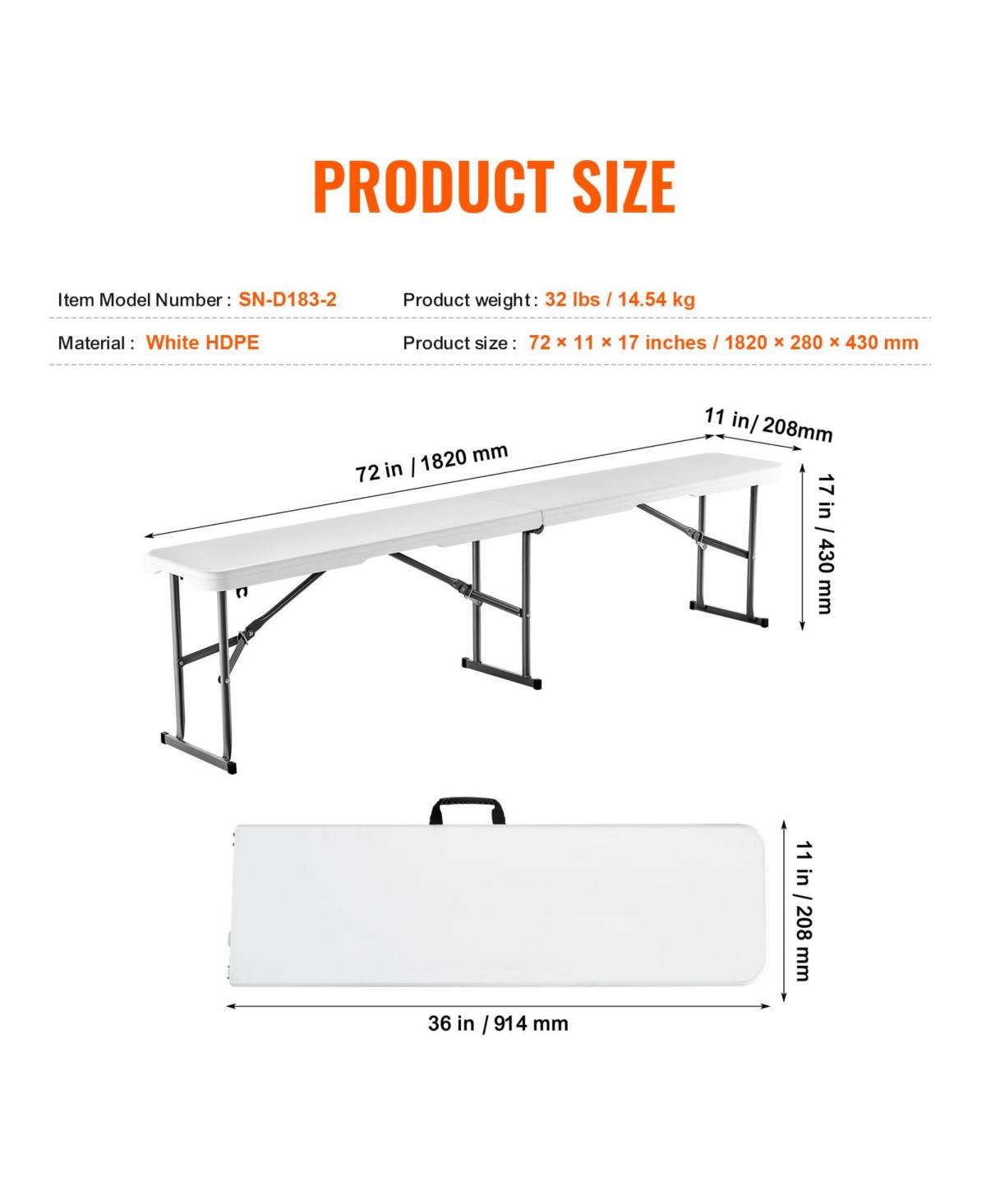 Vevor Plastic Folding Bench 2 Pack Portable Outdoor Bench for Garden