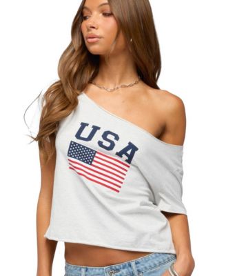 Women's Usa Babe Off Shoulder T Shirt