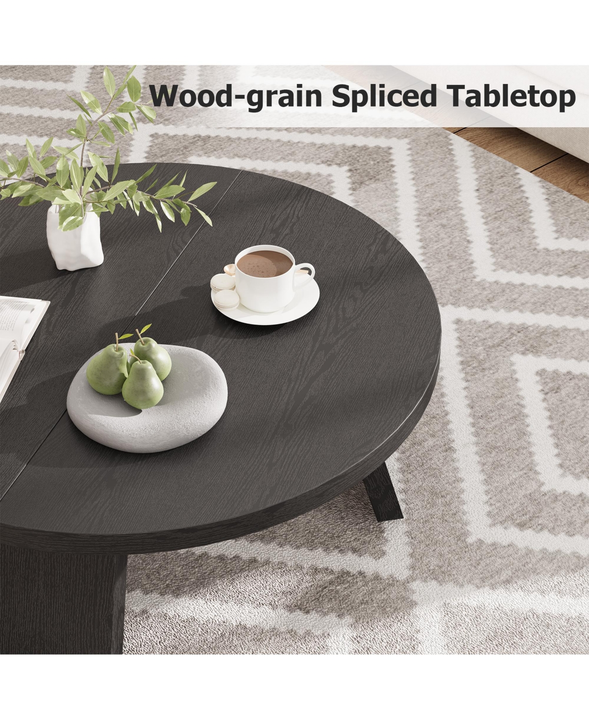 homfan 33.5" Round Coffee Table, Circle Center Table with Inclined Legs, Accent Cocktail Tables for Living Room, Bedroom, Easy Assembly