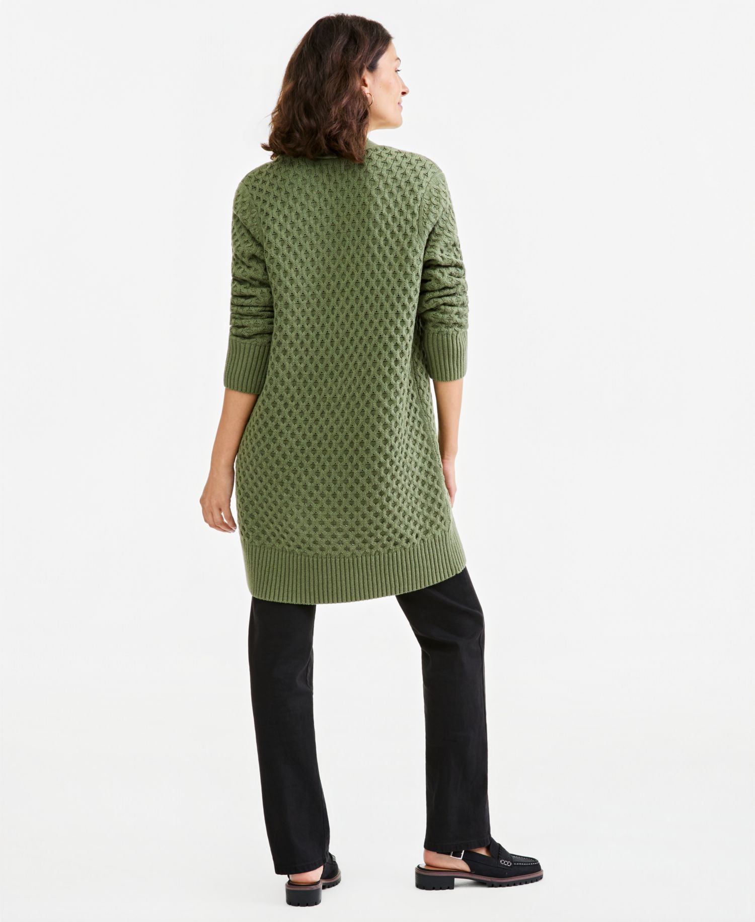 Petite Honeycomb-Knit Open-Front Long Cardigan