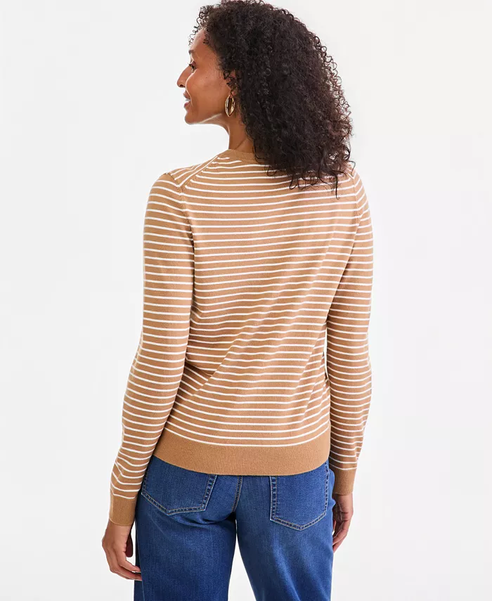Women's Stripe Crew-Neck Button-Down Cardigan Sweater - thumbnail 4