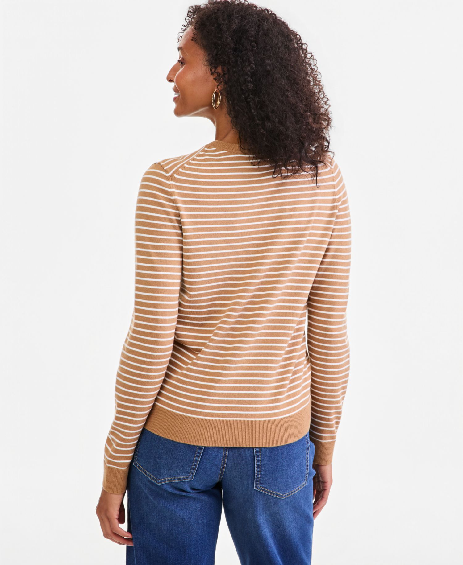 Women's Stripe Crew-Neck Button-Down Cardigan Sweater