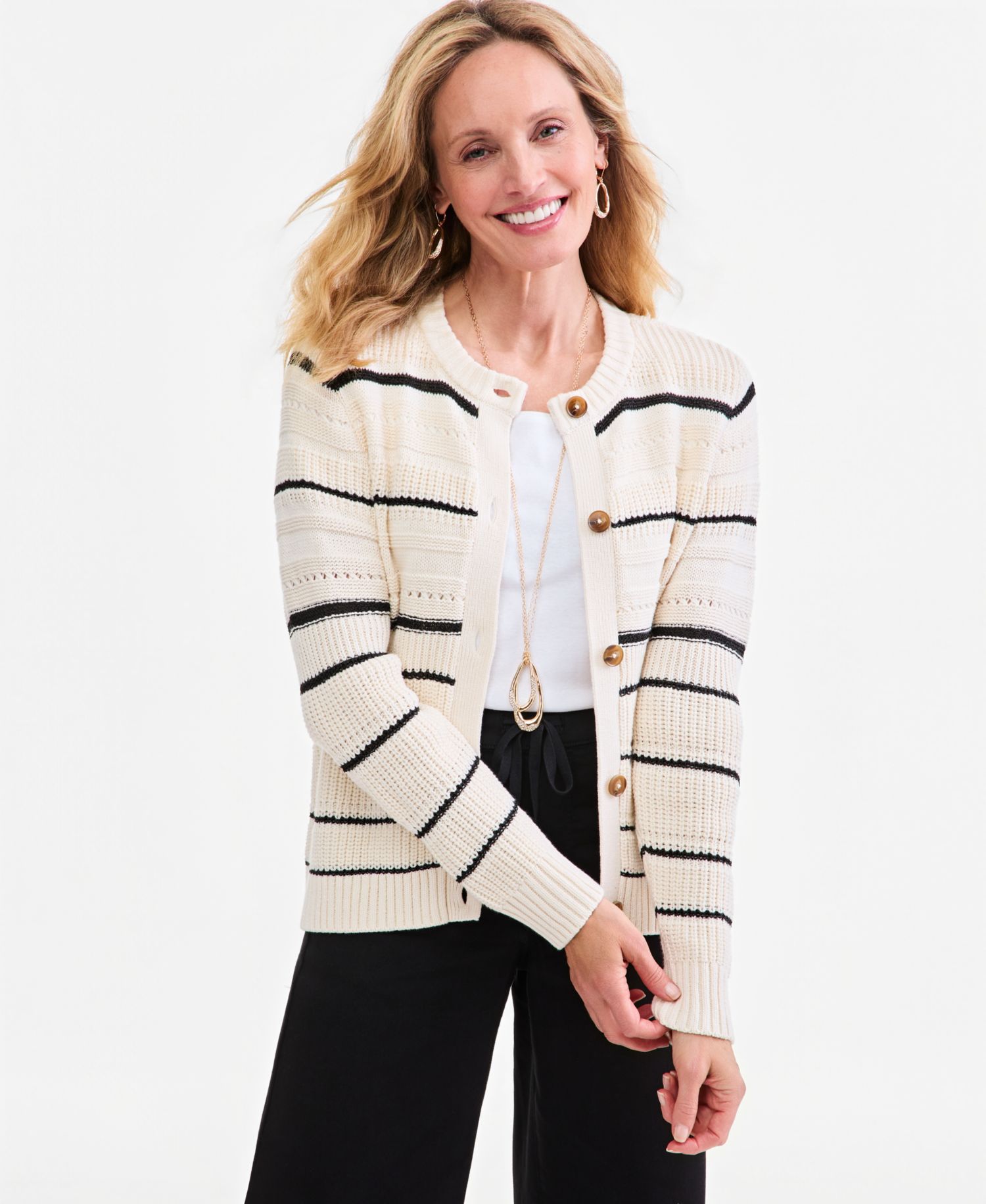 Petite Stripe Open-Stitch Cardigan