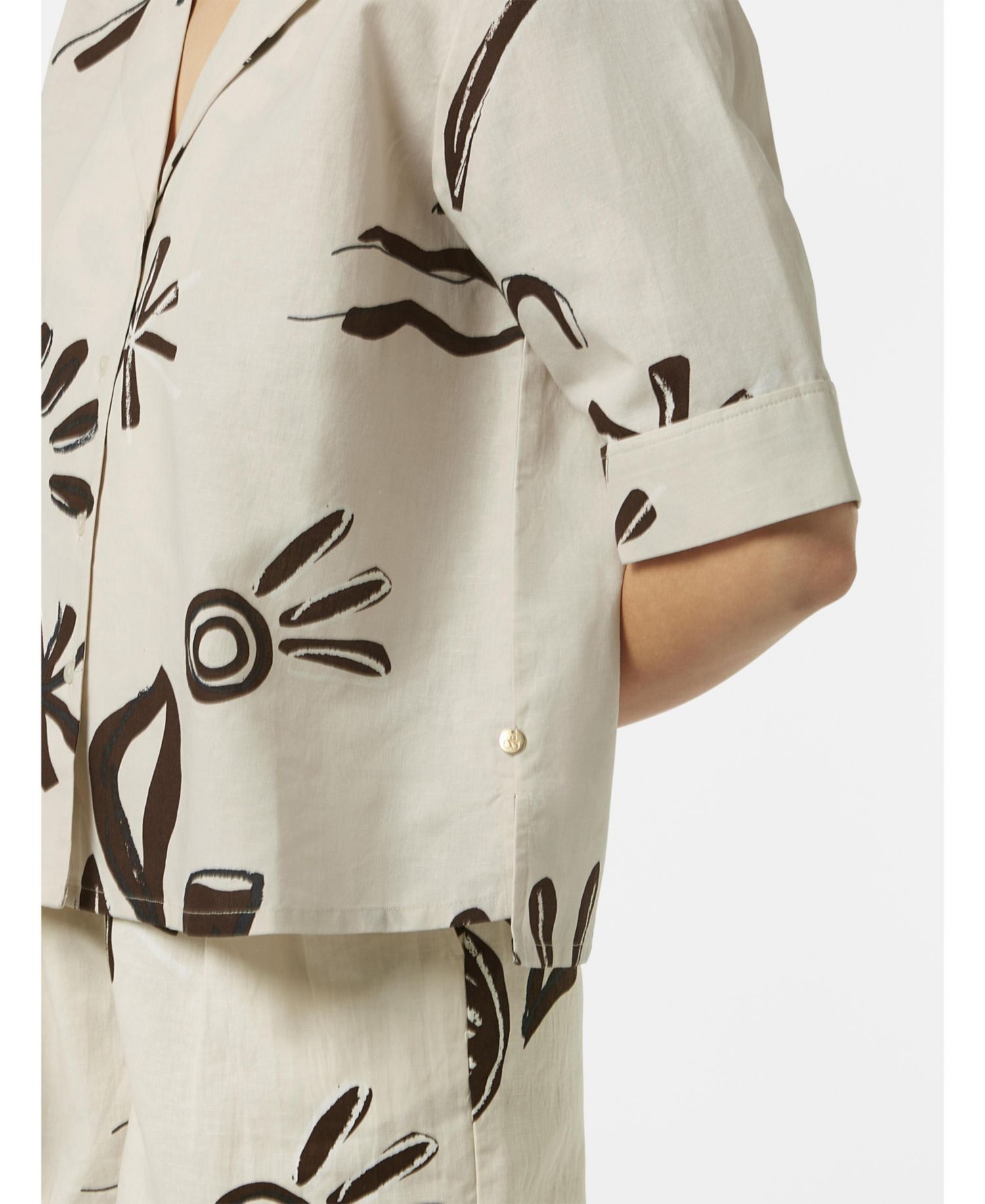 Women's Cotton Linen Printed Short Sleeve Top