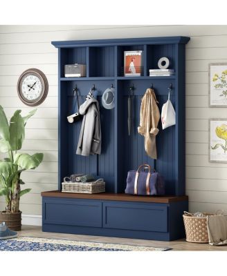Farmhouse 4-in-1 Hall Tree with Storage Bench and 2 Drawers
