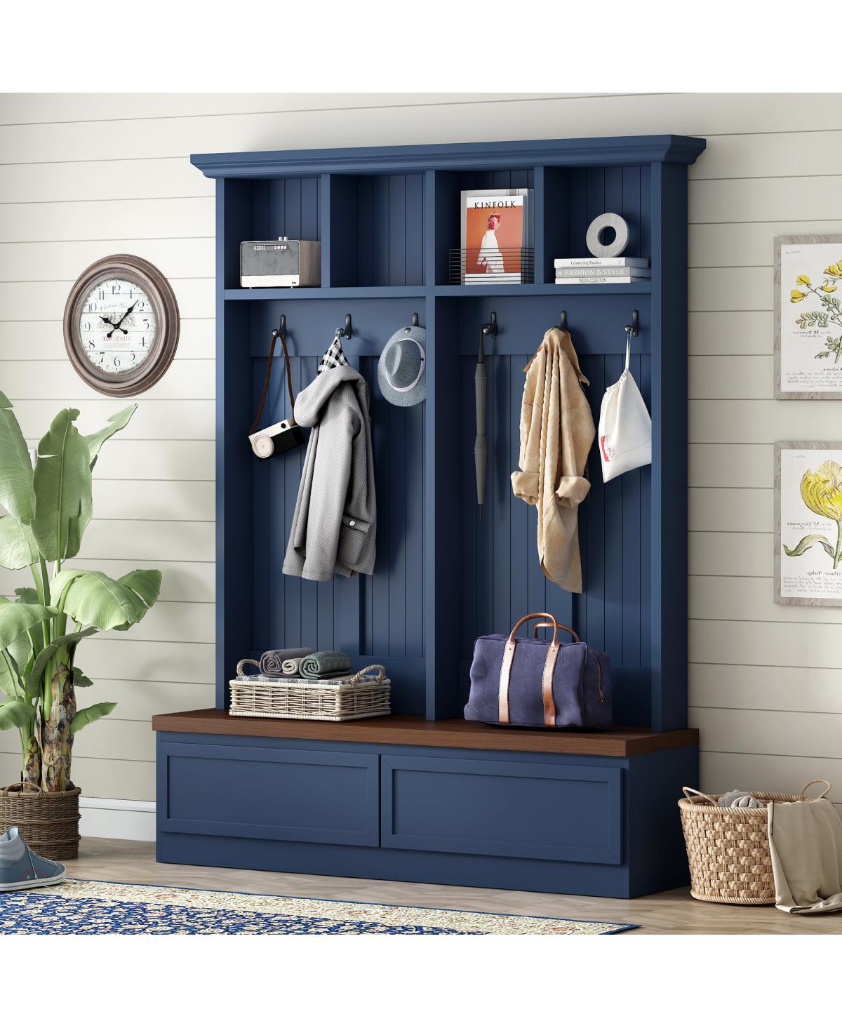 Streamdale Furniture Farmhouse 4-in-1 Hall Tree with Storage Bench and 2 Drawers