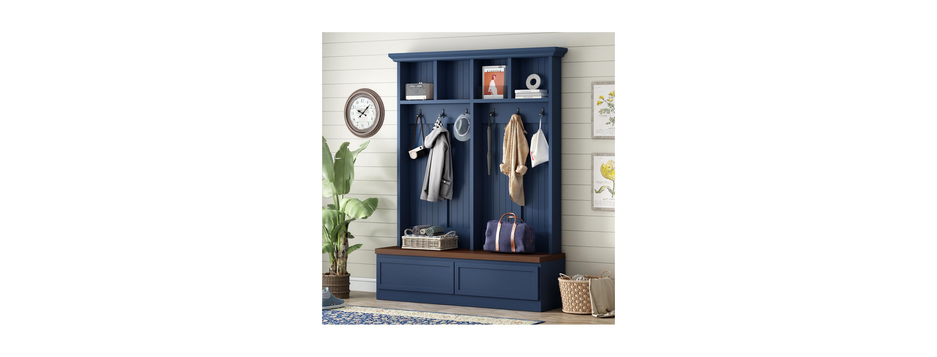 Streamdale Furniture Farmhouse 4-in-1 Hall Tree with Storage Bench and 2 Drawers