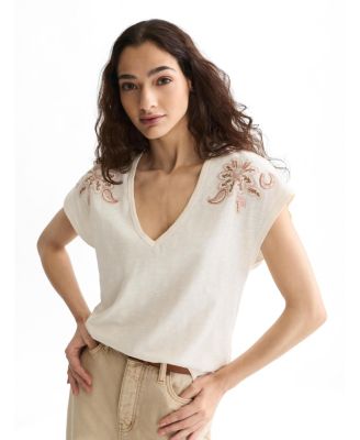 Women's Embroidered V-Neck T-Shirt.