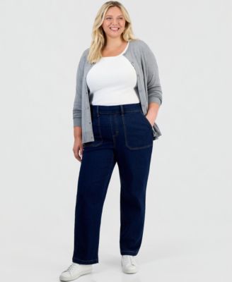 Plus Size High-Rise Pull-On Utility Jeans