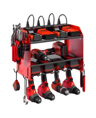 Power Tool Organizer Wall Mount Charging Station Rack Holder 8 Outlet