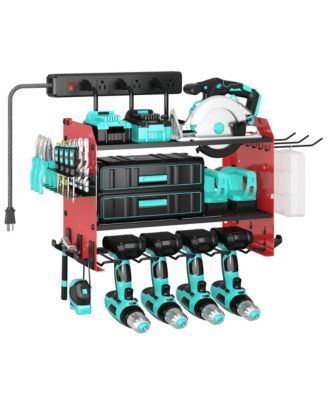 Power Tool Organizer Wall Mount Charging Station Metal Rack Drill Holder Hook Bit Garage Workshop