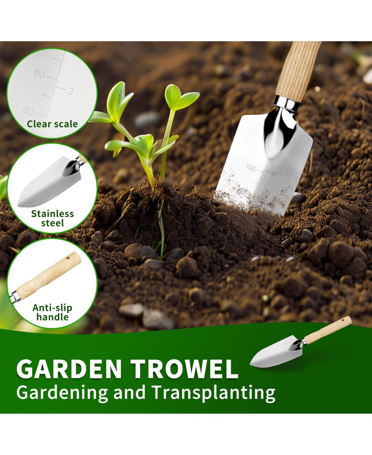 Xdovet Garden Tool Set 5pcs Wooden Handle Stainless Steel Weeder Trowel Cultivator