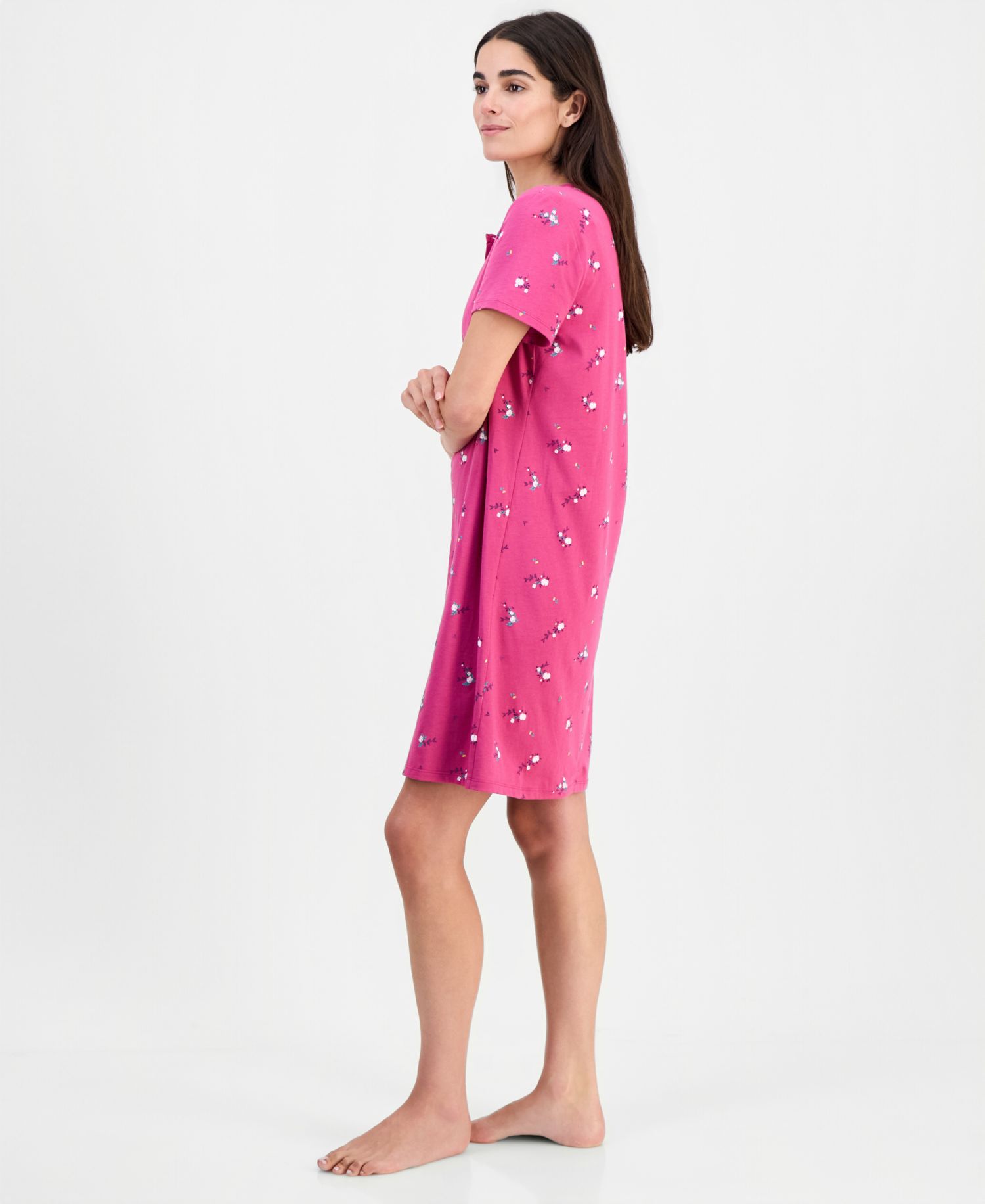 Women's Cotton Printed Henley Sleepshirt
