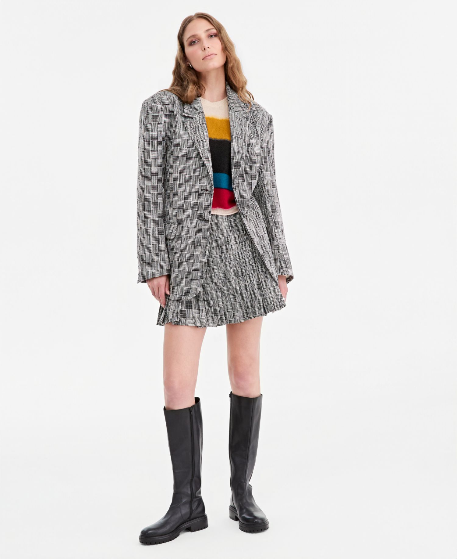 Women's Oversized Houndstooth Plaid Statement Blazer