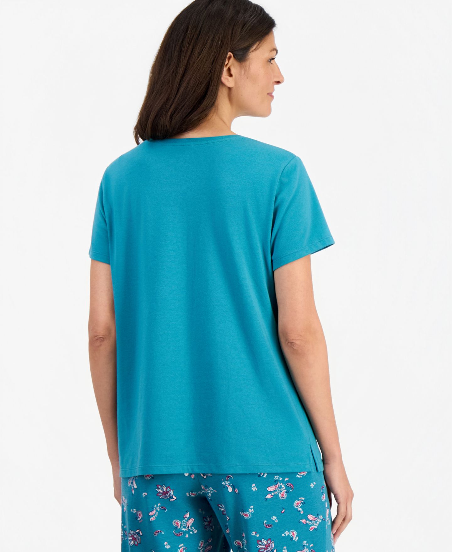 Женский топ Charter Club Solid V-Neck Short-Sleeve Sleepwear Top, цвет: Бирюзовый — фото 3