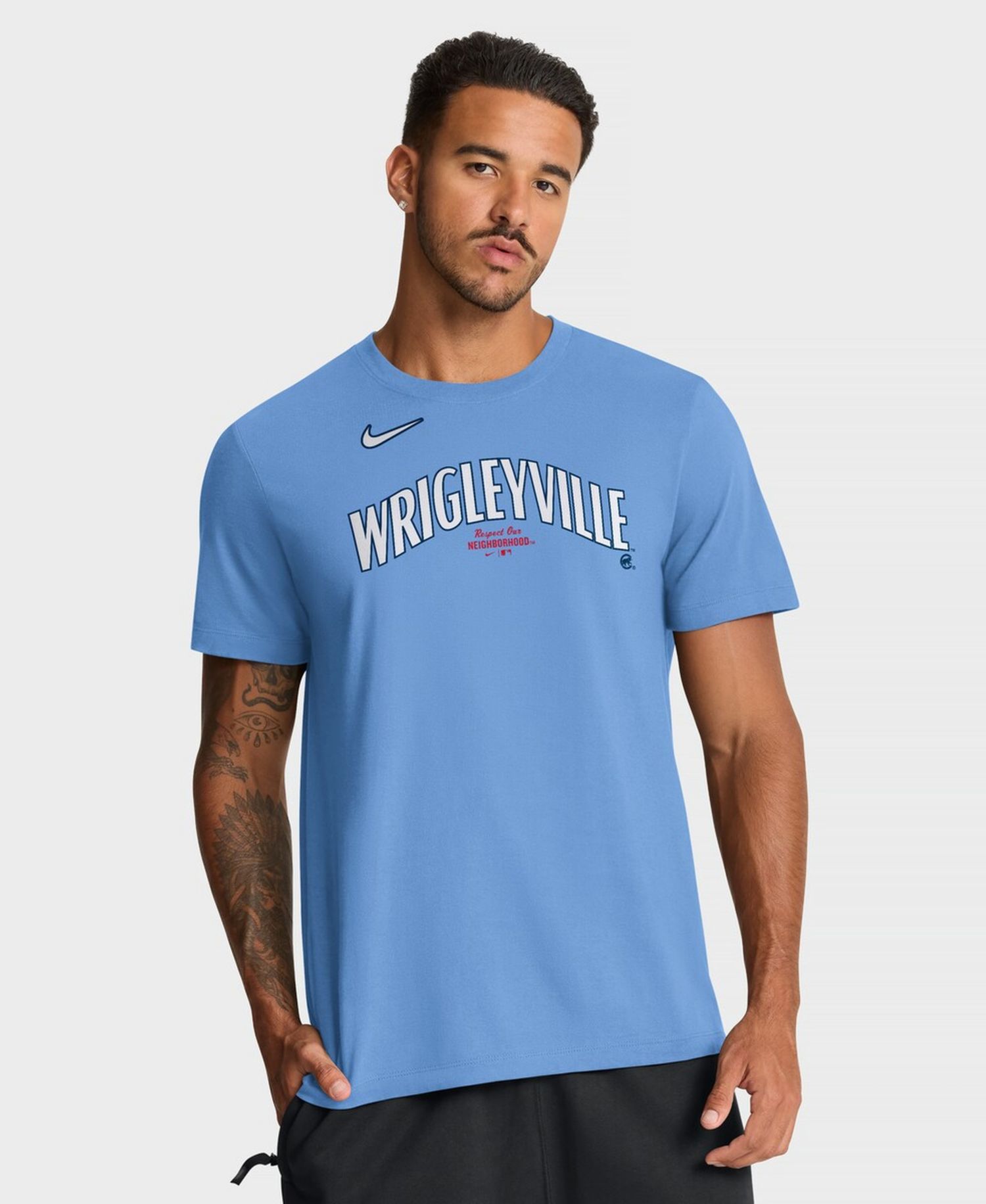 Men's Light Blue Chicago Cubs City Connect Large Logo T-Shirt