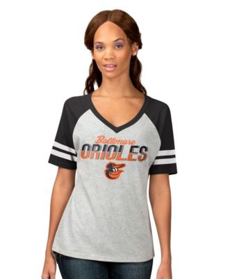 Women's Heather Gray Baltimore Orioles Goal Line Raglan V-Neck T-Shirt