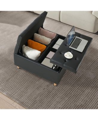 Sherpa Upholstered Lift Top Storage Ottoman Tufted Bench, Heavy Duty Engineered Wood Living Room Furniture