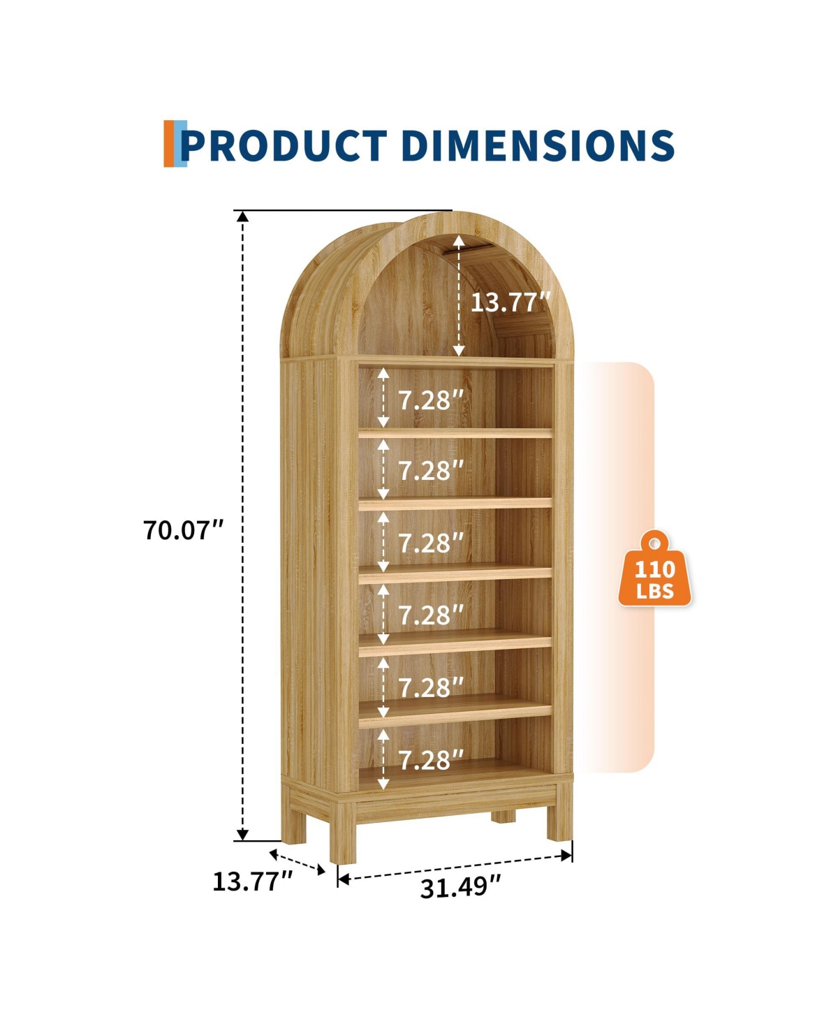 homfan Tall Shoe Cabinet, 70" Arched Storage Cabinet with 7 Tiers, Wooden Rack Adjustable Shelves