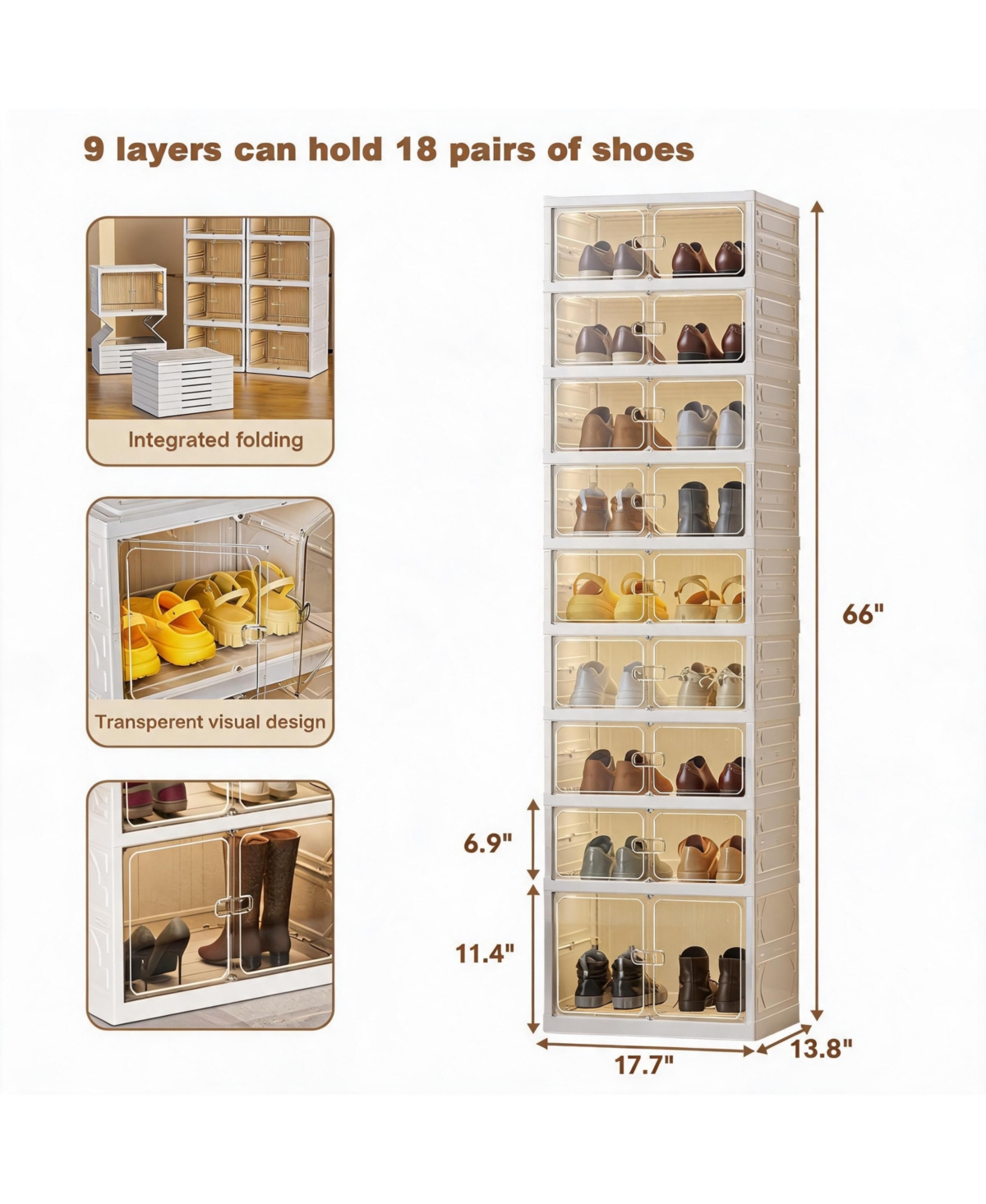 homfan 66in Tall Space-Saving Collapsible Shoe Storage Cabinet