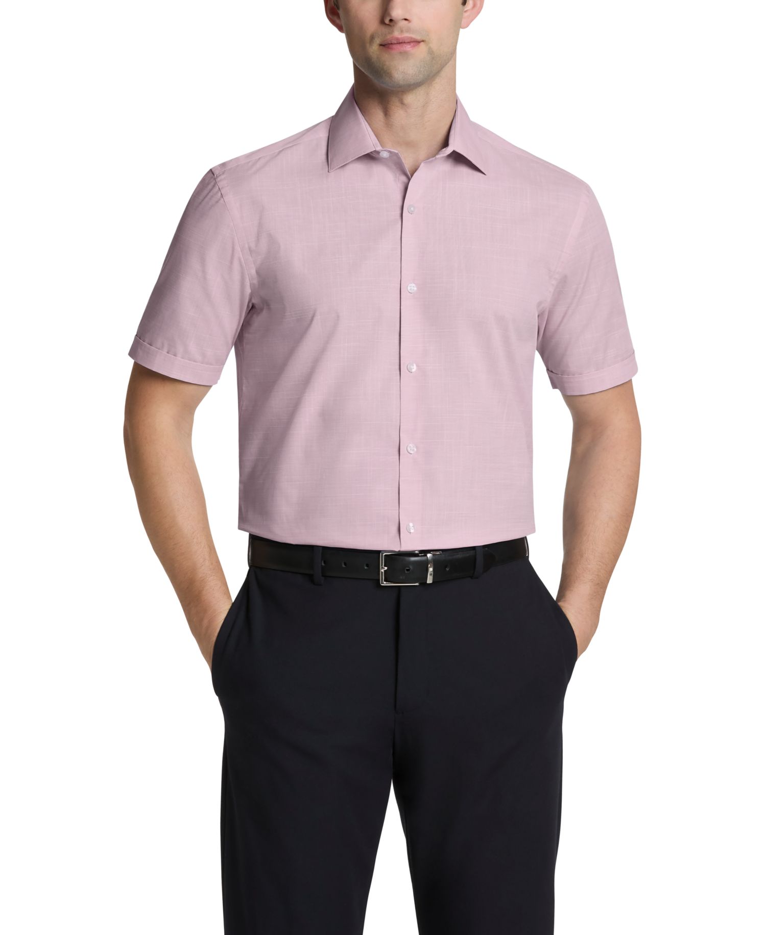 Men's Slim-Fit Short-Sleeve Spread Collar Shirt